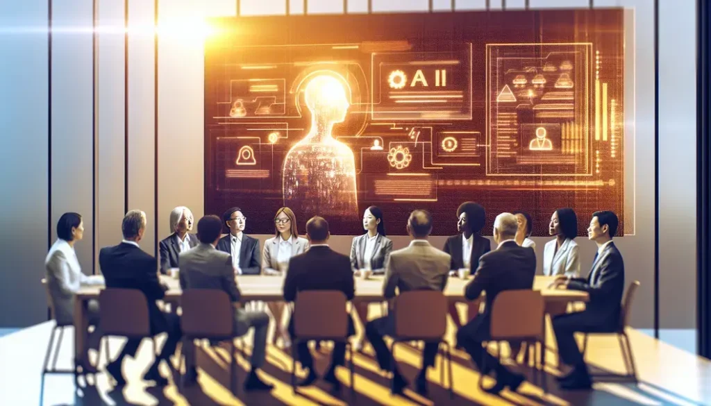 Executives reviewing AI application in business.