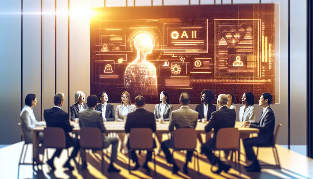 Executives reviewing AI application in business.