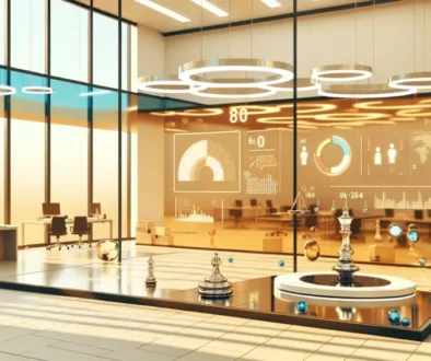 Office with employees utilizing AI tools for enhanced productivity.